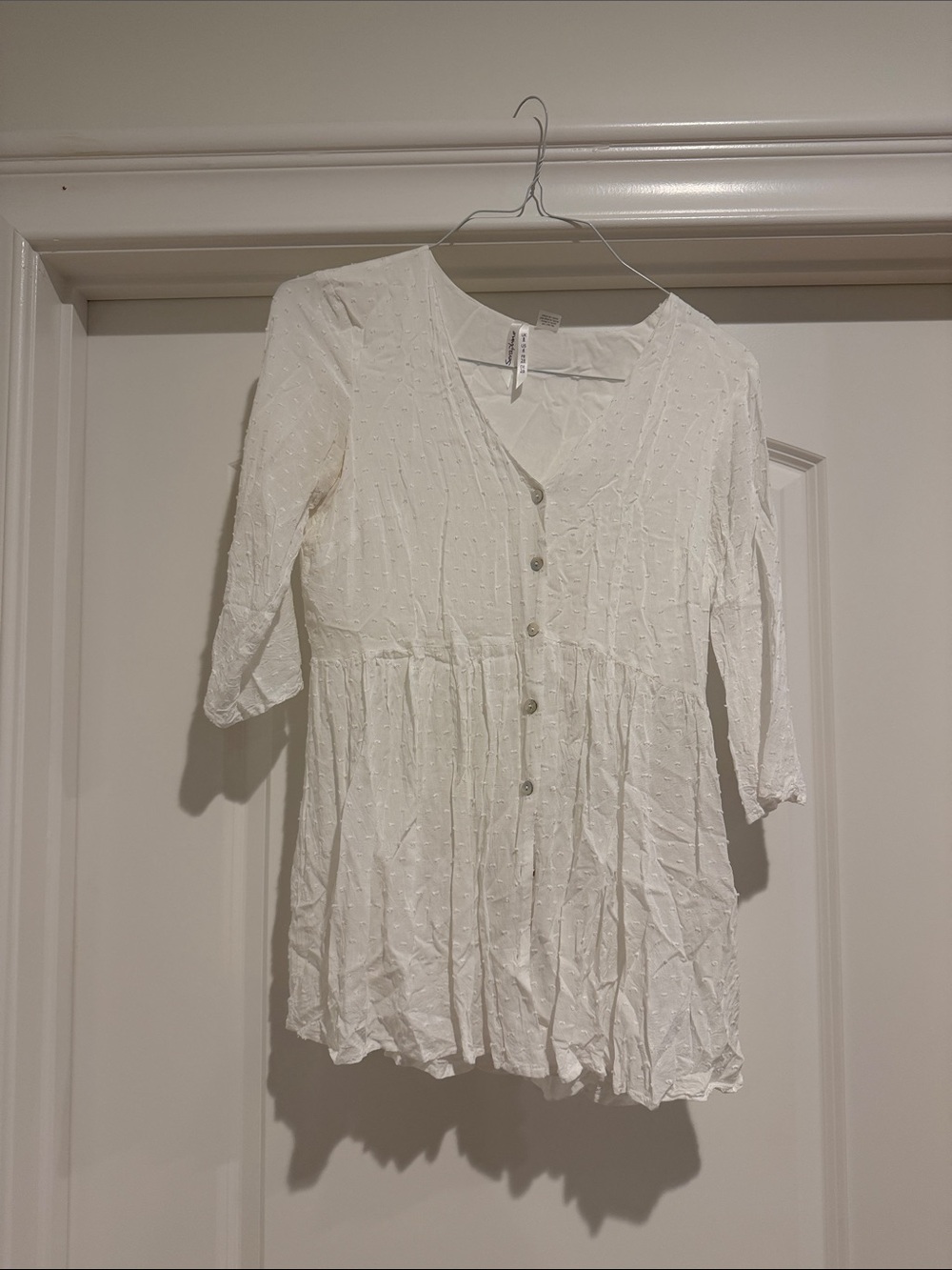 Seraphine White Textured Button-Front Tunic Top